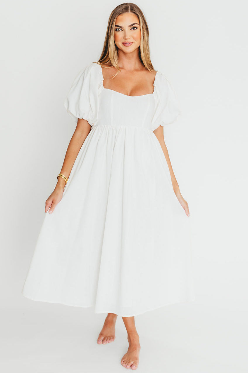 Hamilton Midi Dress in Off-White - Bump Friendly (S-2XL)