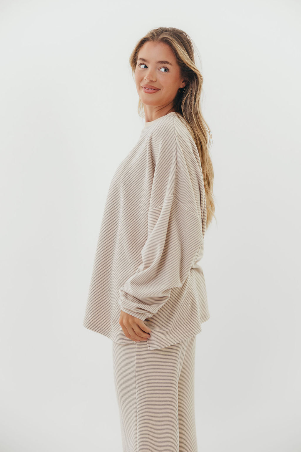 Naomi Oversized Fleece Top in Cream/Grey - Bump Friendly  *Worth Exclusive Print* 12/19 PRE-ORDER