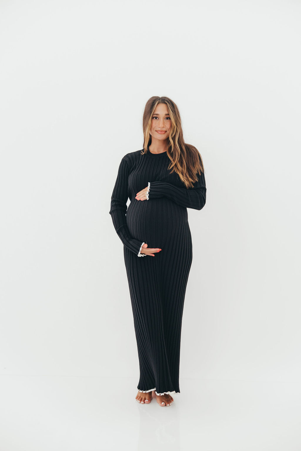 Bentley Ribbed Knit Maxi Dress in Black with White Trim - Bump Friendly *Final Sale*