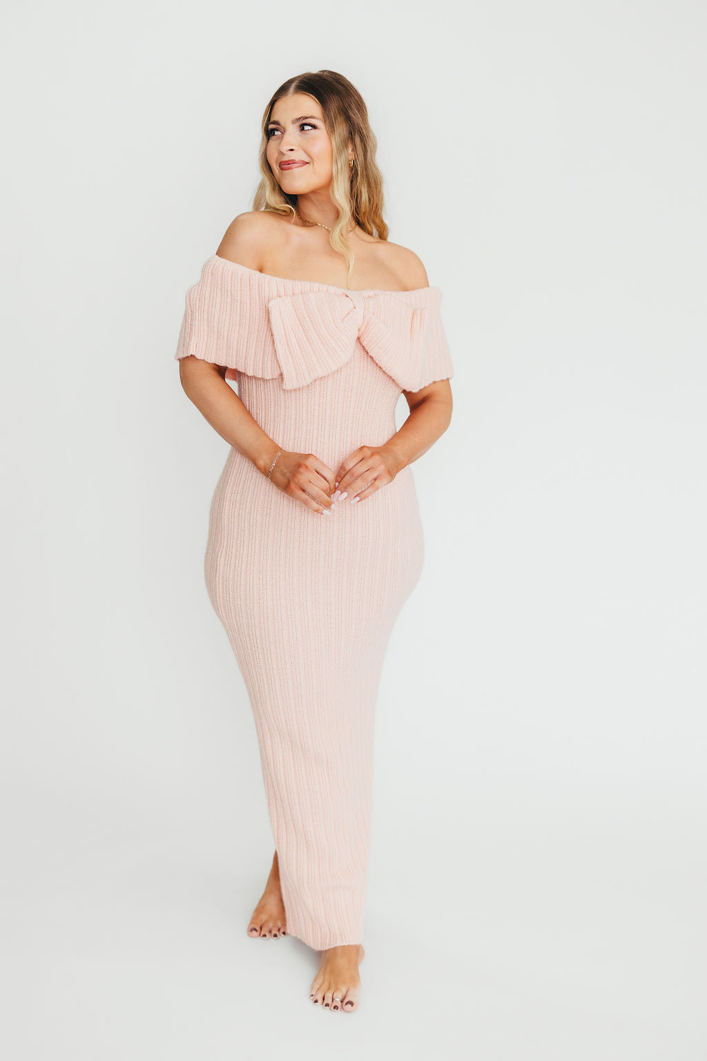 Aston Bow Front Maxi Sweater Dress in Pinkish Petal – Bump Friendly & Inclusive Sizing (XS-3XL) *12/19 PRE-ORDER*
