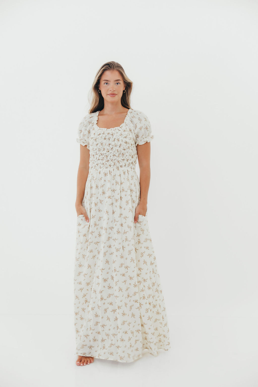 Emilia 100% Cotton Smocked Maxi Dress in Cream - Bump Friendly *Final-Sale*