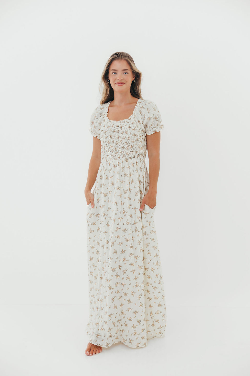 Emilia 100% Cotton Smocked Maxi Dress in Cream - Bump Friendly *Final-Sale*