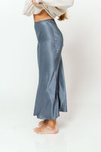 Shania Satin Slip Skirt in Slate Blue