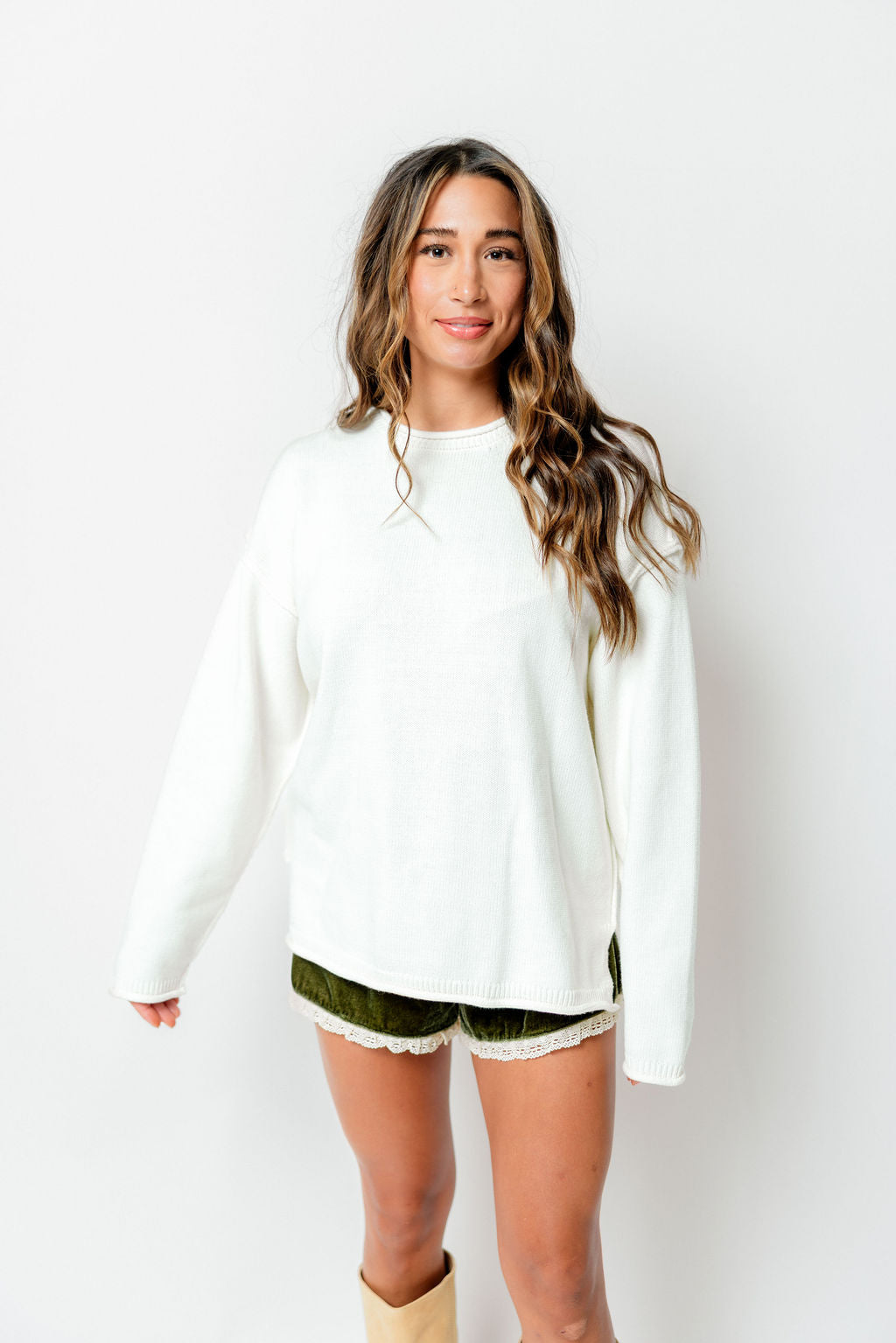 Toni Inside Out Roll Neck Pullover Sweater in Ivory