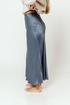 Shania Satin Slip Skirt in Slate Blue