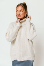 Gwendolyn High Neck Chenille Sweater in Cream