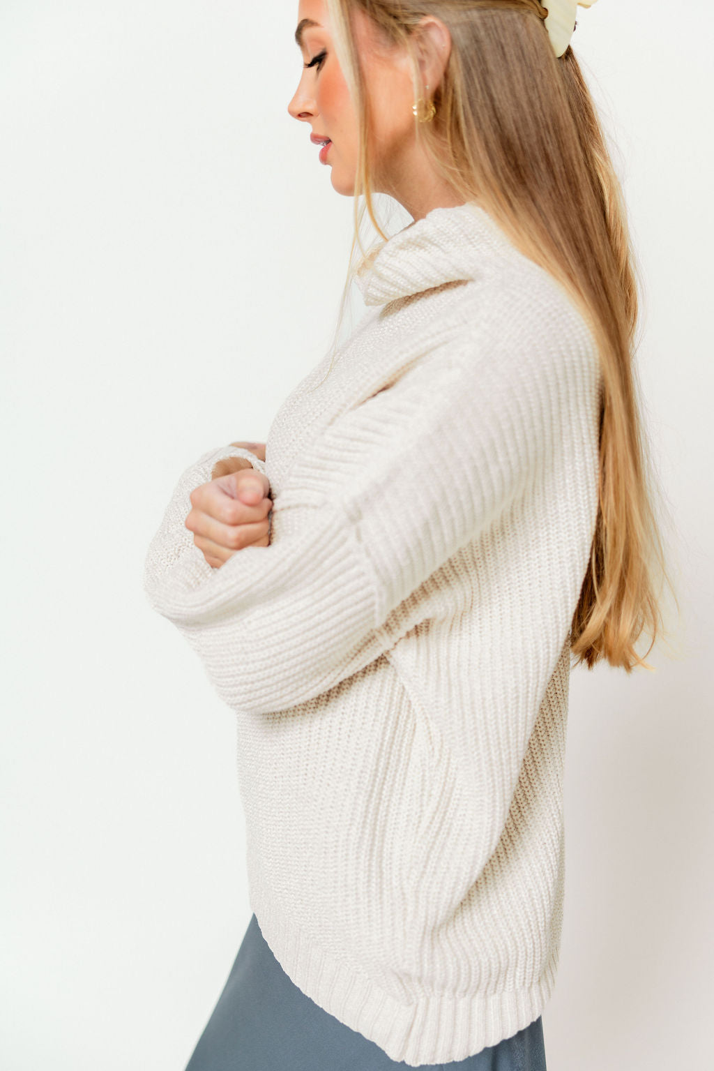 Gwendolyn High Neck Chenille Sweater in Cream