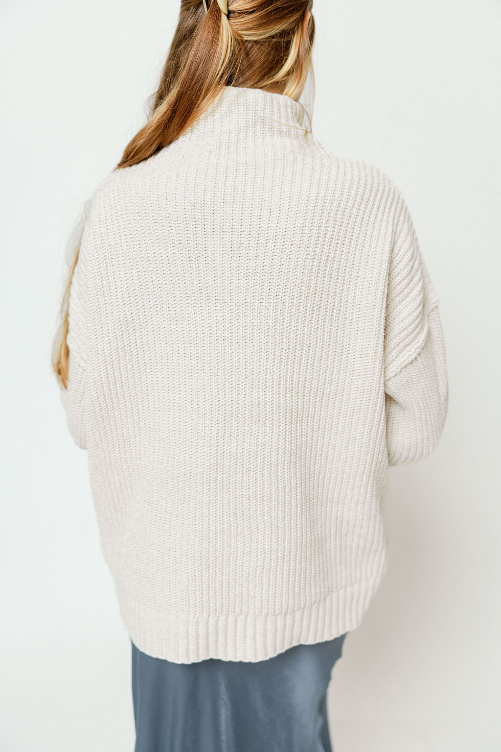 Gwendolyn High Neck Chenille Sweater in Cream