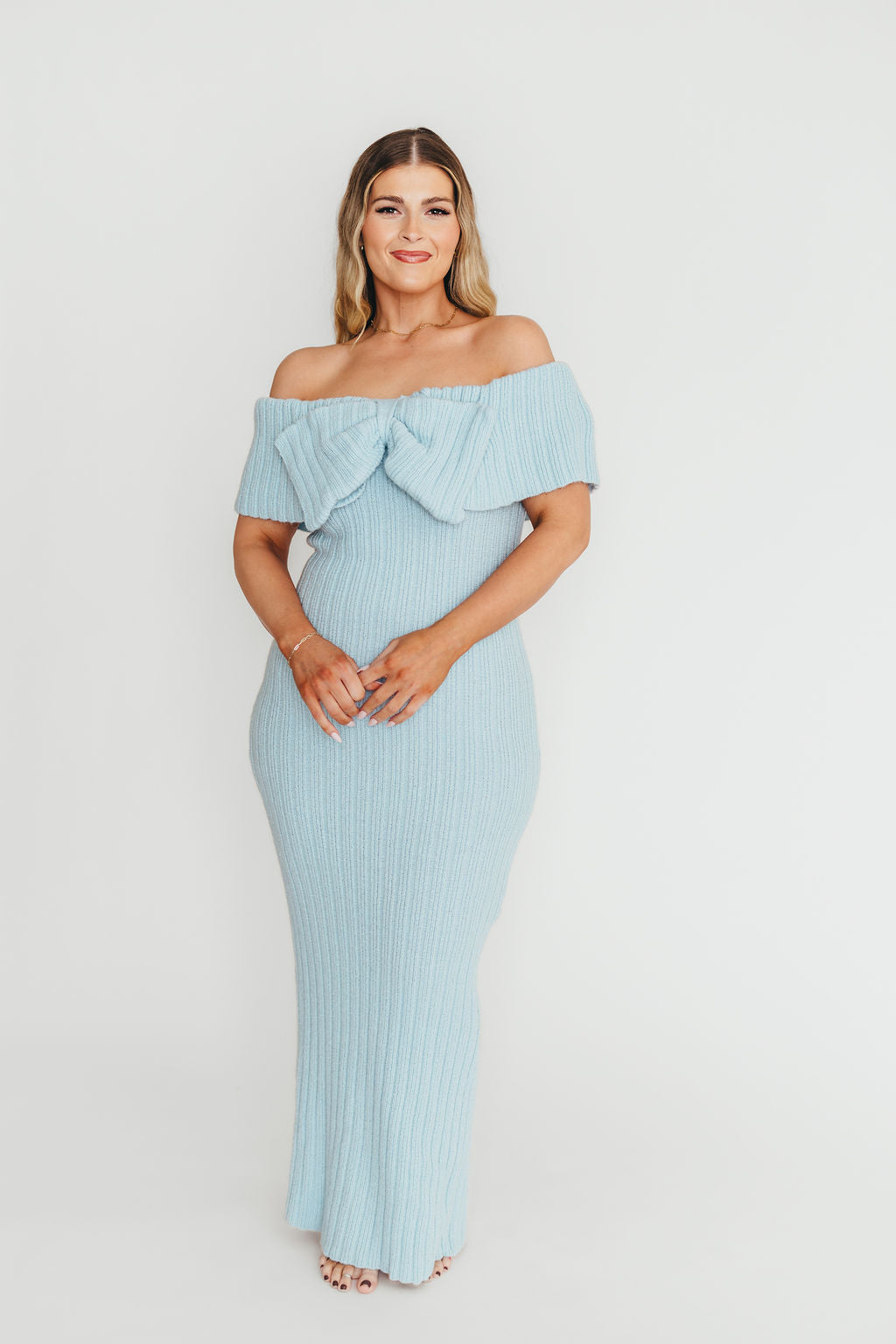 Aston Bow Front Maxi Sweater Dress in Ice Metal– Bump Friendly & Inclusive Sizing (S-3XL) *12/19 PRE-ORDER*