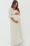 Sienna 100% Cotton Puff Sleeve Maxi Dress in Cream - Bump Friendly