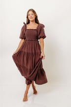 Elena 100% Cotton Midi Dress in Plum