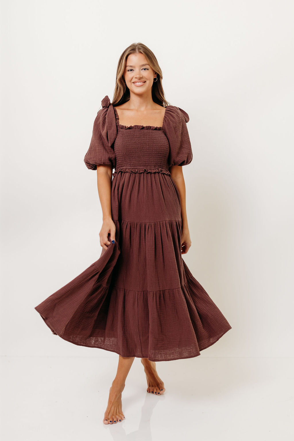Elena 100% Cotton Midi Dress in Plum