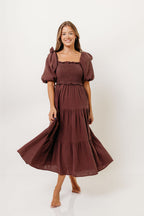Elena 100% Cotton Midi Dress in Plum
