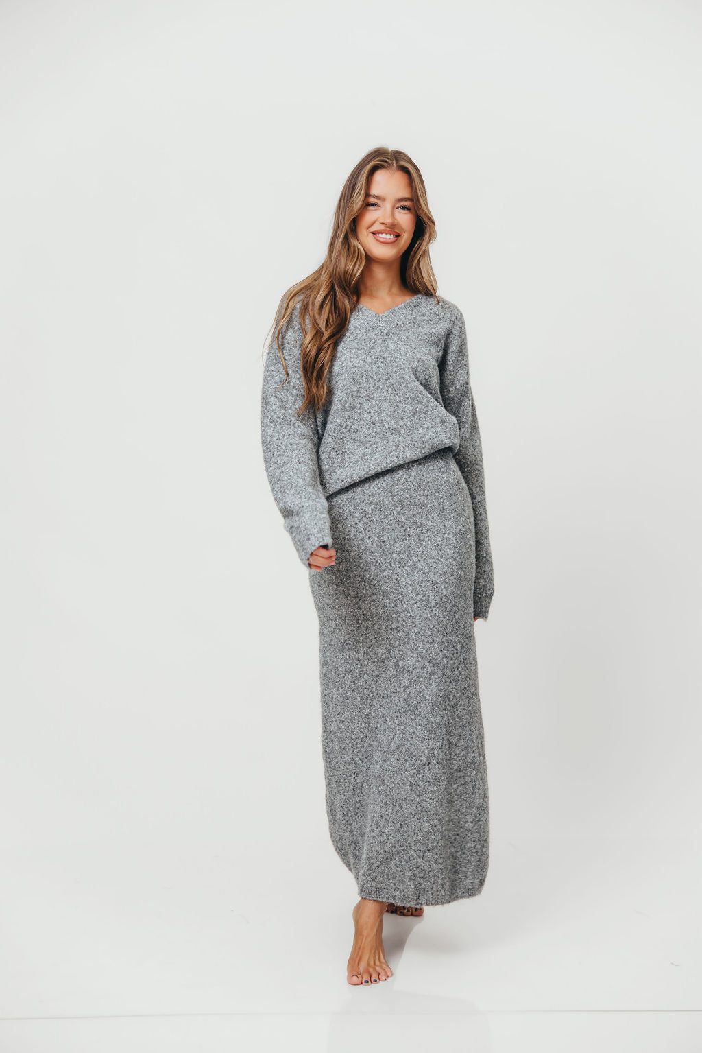 Lauren Knit Sweater and Maxi Skirt Set in Grey