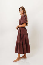 Elena 100% Cotton Midi Dress in Plum