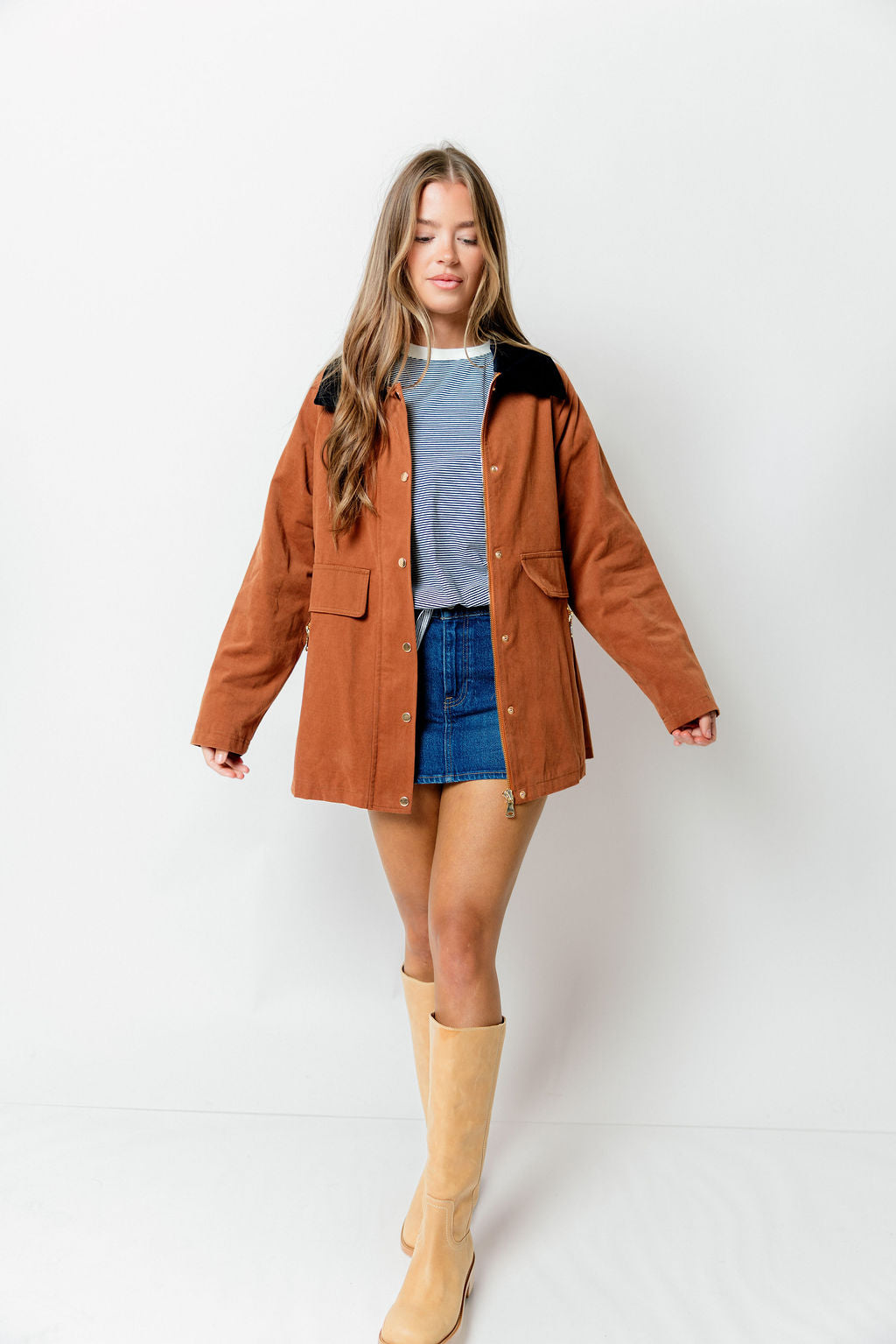 Tania Cotton Barn Jacket in Cognac