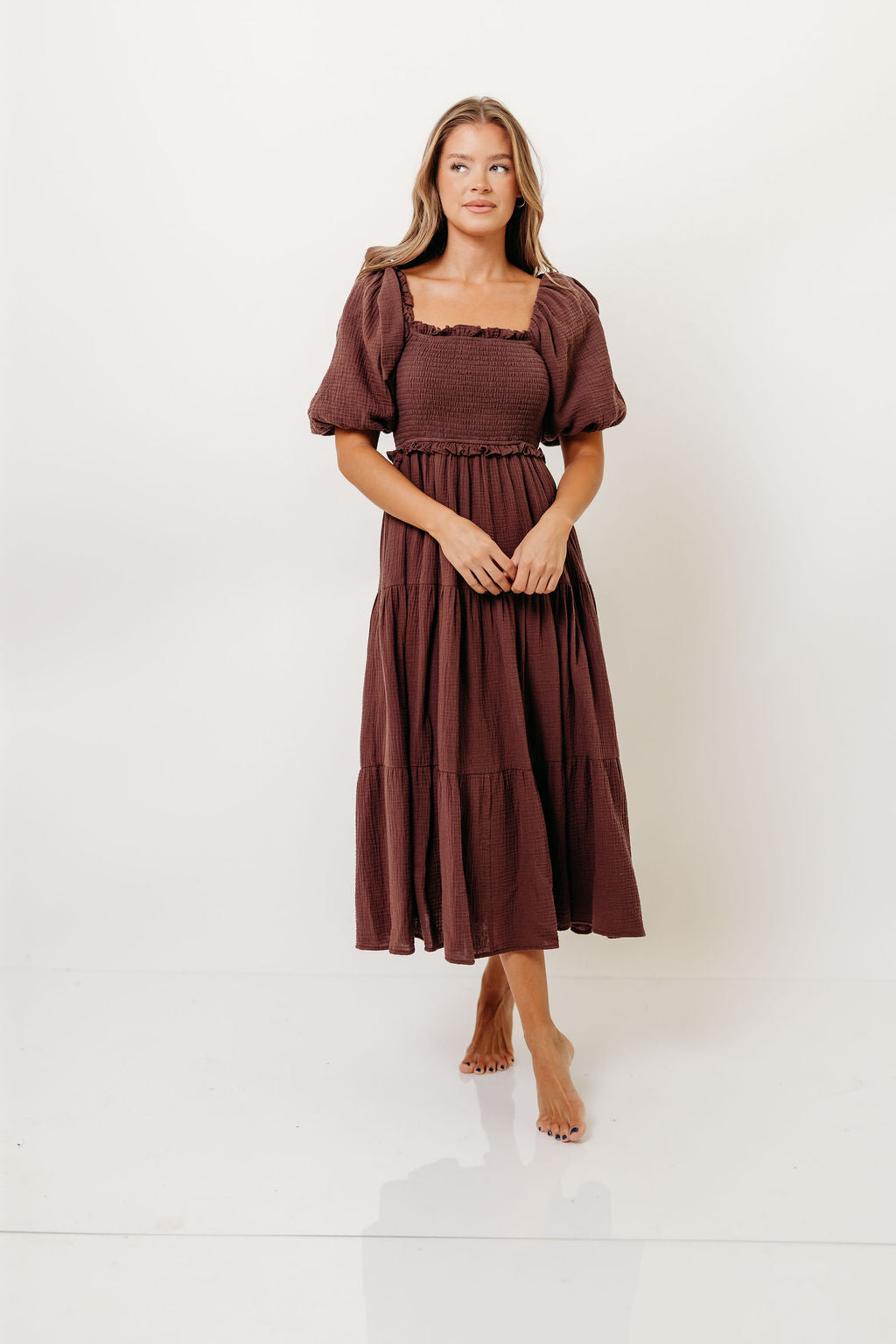 Elena 100% Cotton Midi Dress in Plum