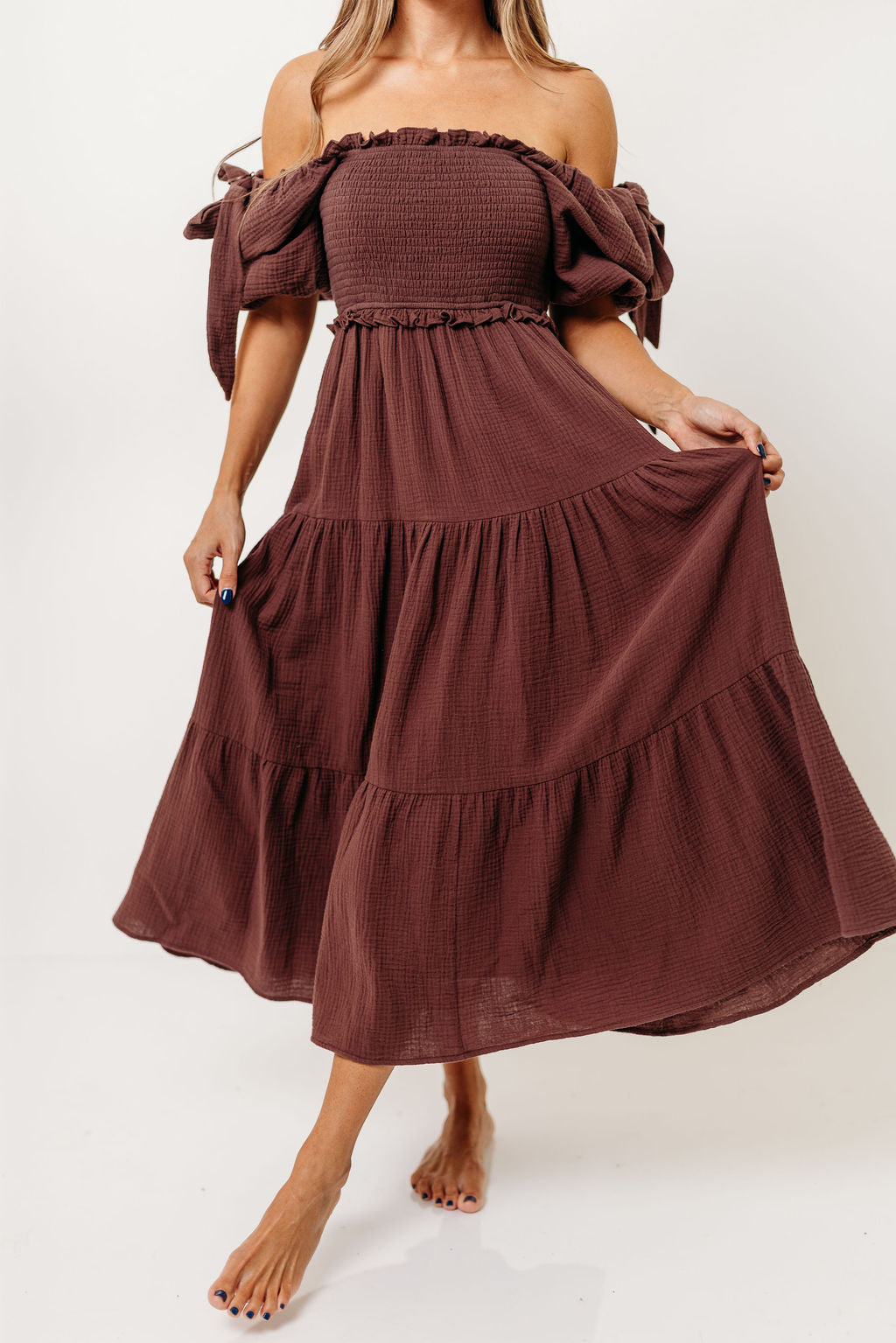 Elena 100% Cotton Midi Dress in Plum