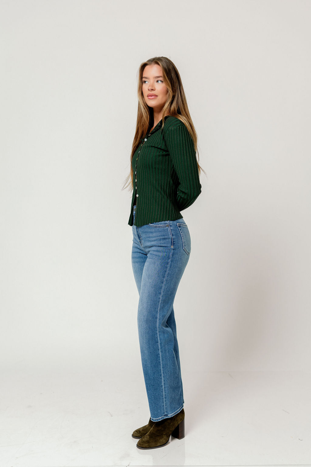 Demi Slim Fit Knit Top in Moss Green