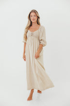 Cecilia 100% Cotton Smocked Maxi Dress in Natural Plaid - Bump Friendly