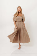 Elena 100% Cotton Midi Dress in Mocha - Bump Friendly