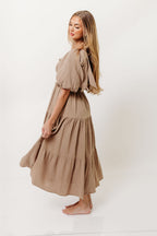 Elena 100% Cotton Midi Dress in Mocha - Bump Friendly