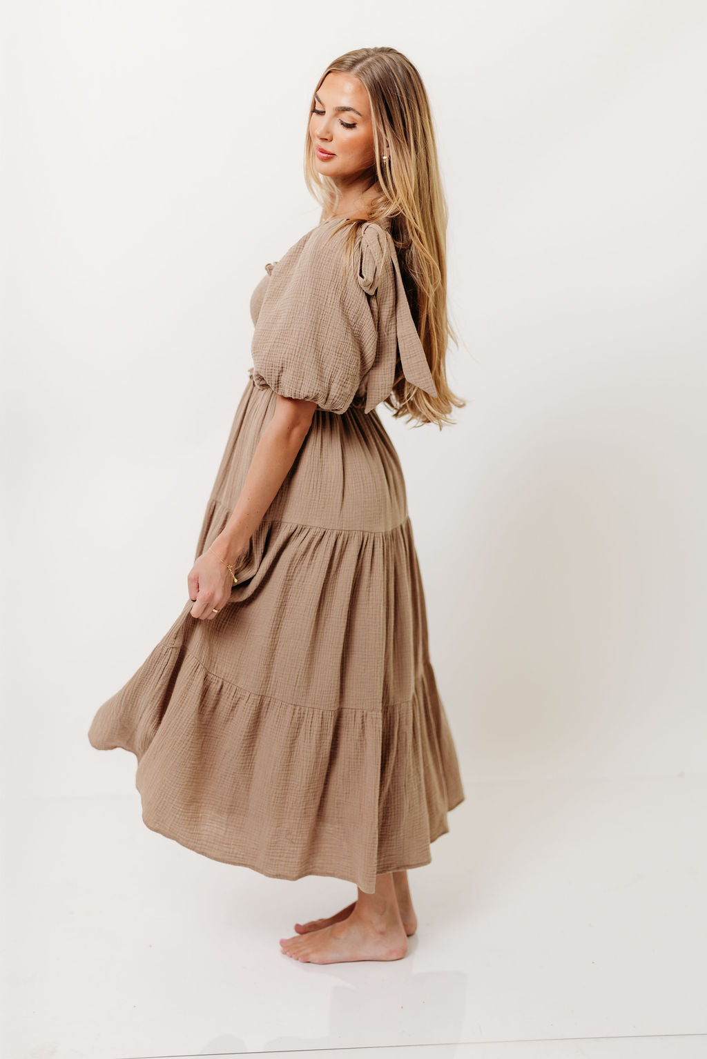 Elena 100% Cotton Midi Dress in Mocha - Bump Friendly