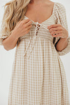 Cecilia 100% Cotton Smocked Maxi Dress in Natural Plaid - Bump Friendly