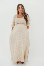 Sienna 100% Cotton Puff Sleeve Maxi Dress in Natural Plaid - Bump Friendly *12/22 PRE-ORDER*