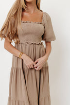 Elena 100% Cotton Midi Dress in Mocha - Bump Friendly