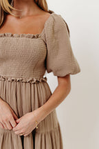 Elena 100% Cotton Midi Dress in Mocha - Bump Friendly