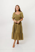 Elena 100% Cotton Midi Dress in Olive - Bump Friendly *Final Sale*