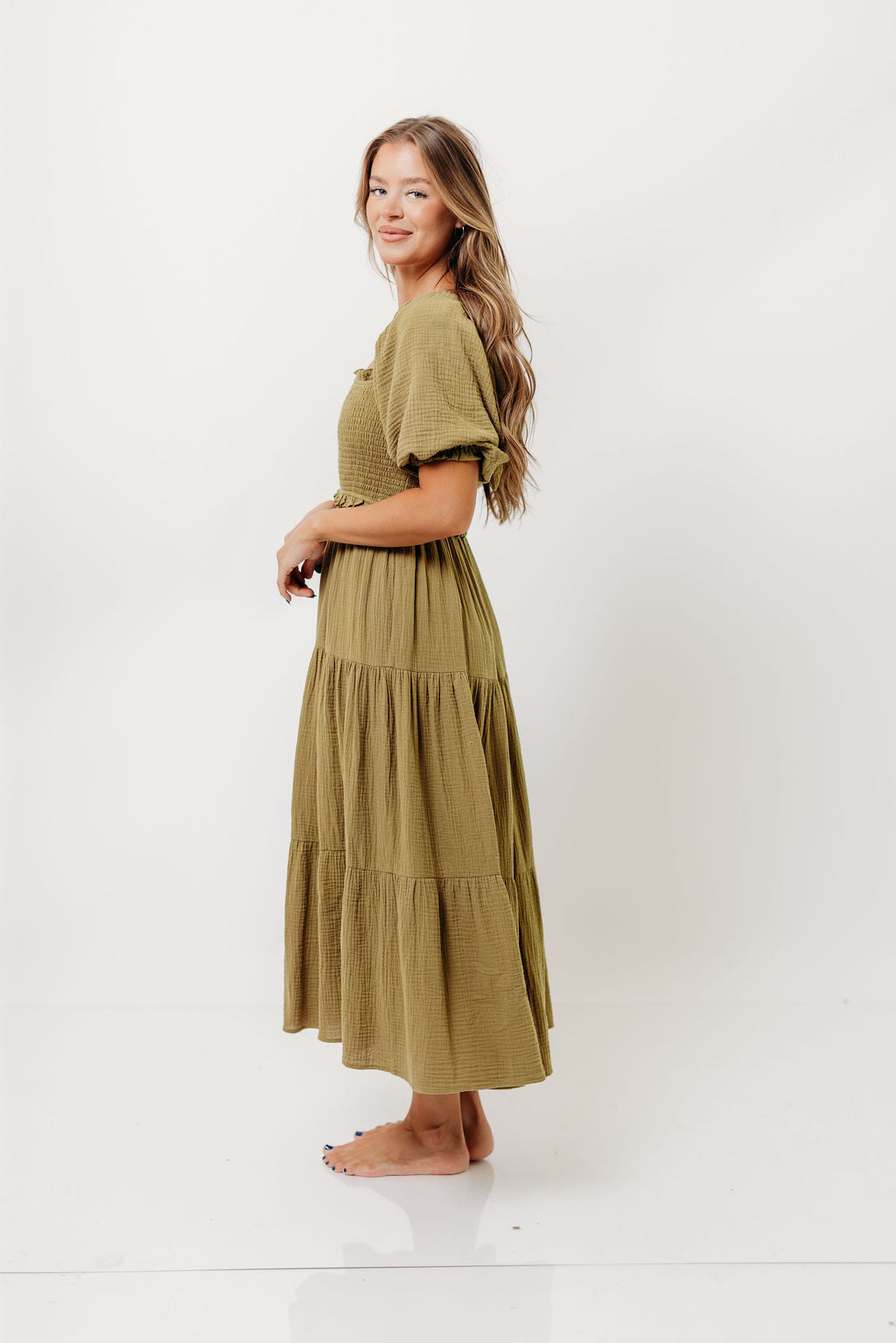 Elena 100% Cotton Midi Dress in Olive - Bump Friendly *Final Sale*