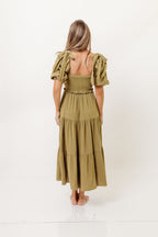 Elena 100% Cotton Midi Dress in Olive - Bump Friendly *Final Sale*