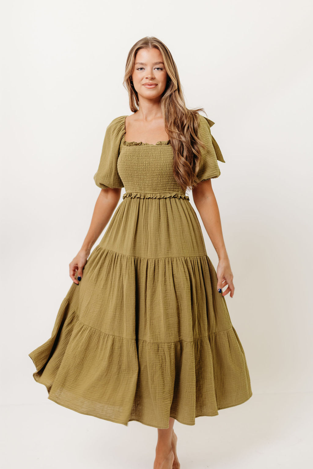 Elena 100% Cotton Midi Dress in Olive - Bump Friendly *Final Sale*