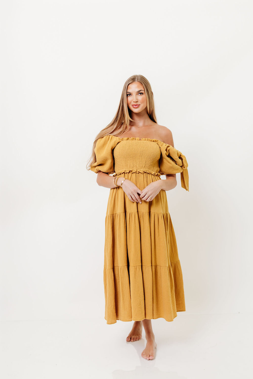 Elena 100% Cotton Midi Dress in Dusty Mustard- Bump Friendly *Final Sale*