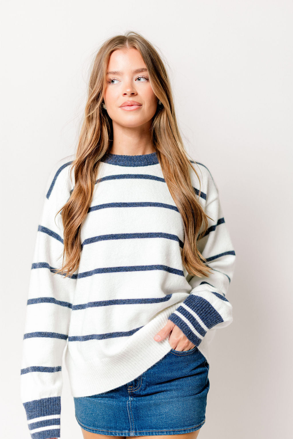 Ezra Oversized Striped Sweater in White