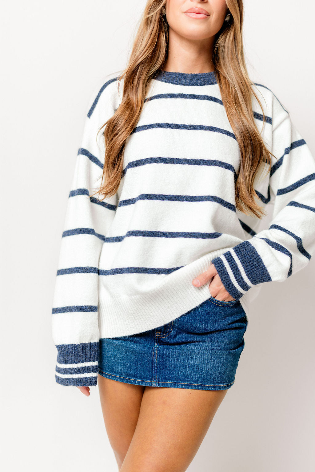 Ezra Oversized Striped Sweater in White