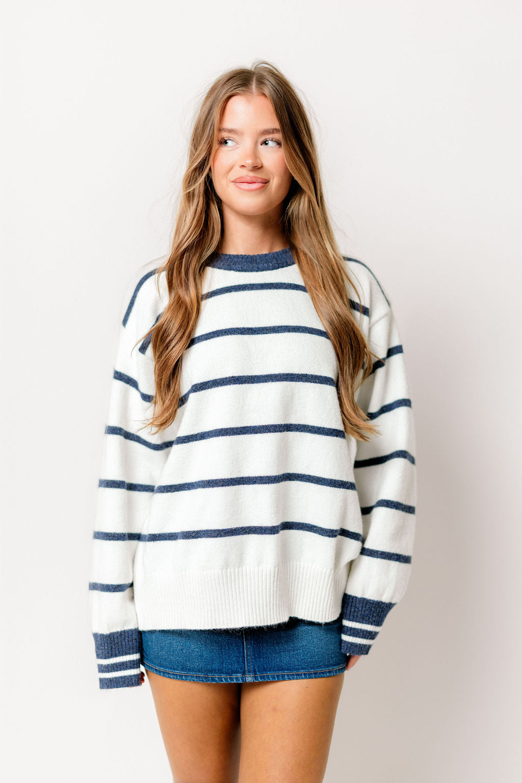 Ezra Oversized Striped Sweater in White
