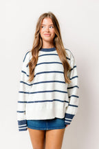 Ezra Oversized Striped Sweater in White