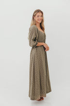 Cecilia 100% Cotton Smocked Maxi Dress in Olive Foliage - Bump Friendly