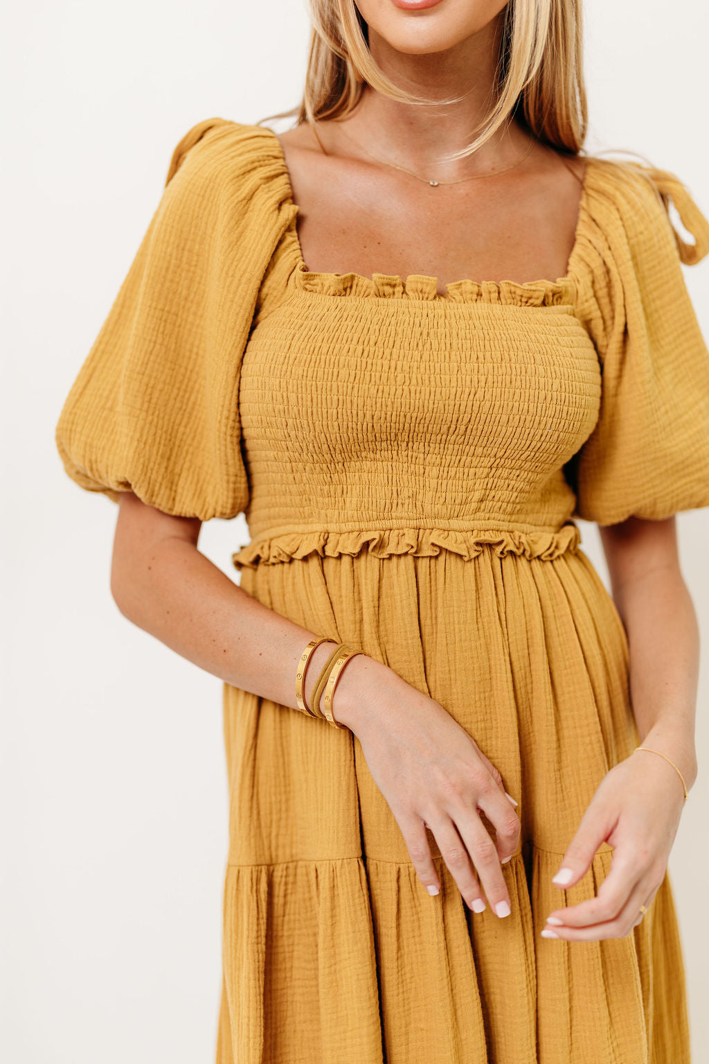 Elena 100% Cotton Midi Dress in Dusty Mustard- Bump Friendly *Final Sale*