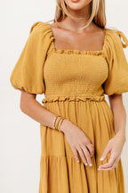 Elena 100% Cotton Midi Dress in Dusty Mustard- Bump Friendly *Final Sale*