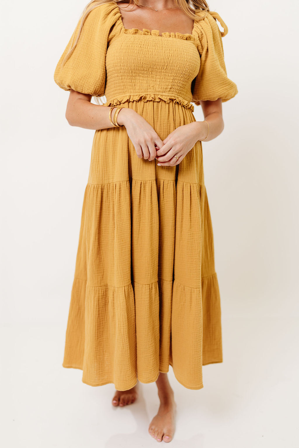 Elena 100% Cotton Midi Dress in Dusty Mustard- Bump Friendly *Final Sale*