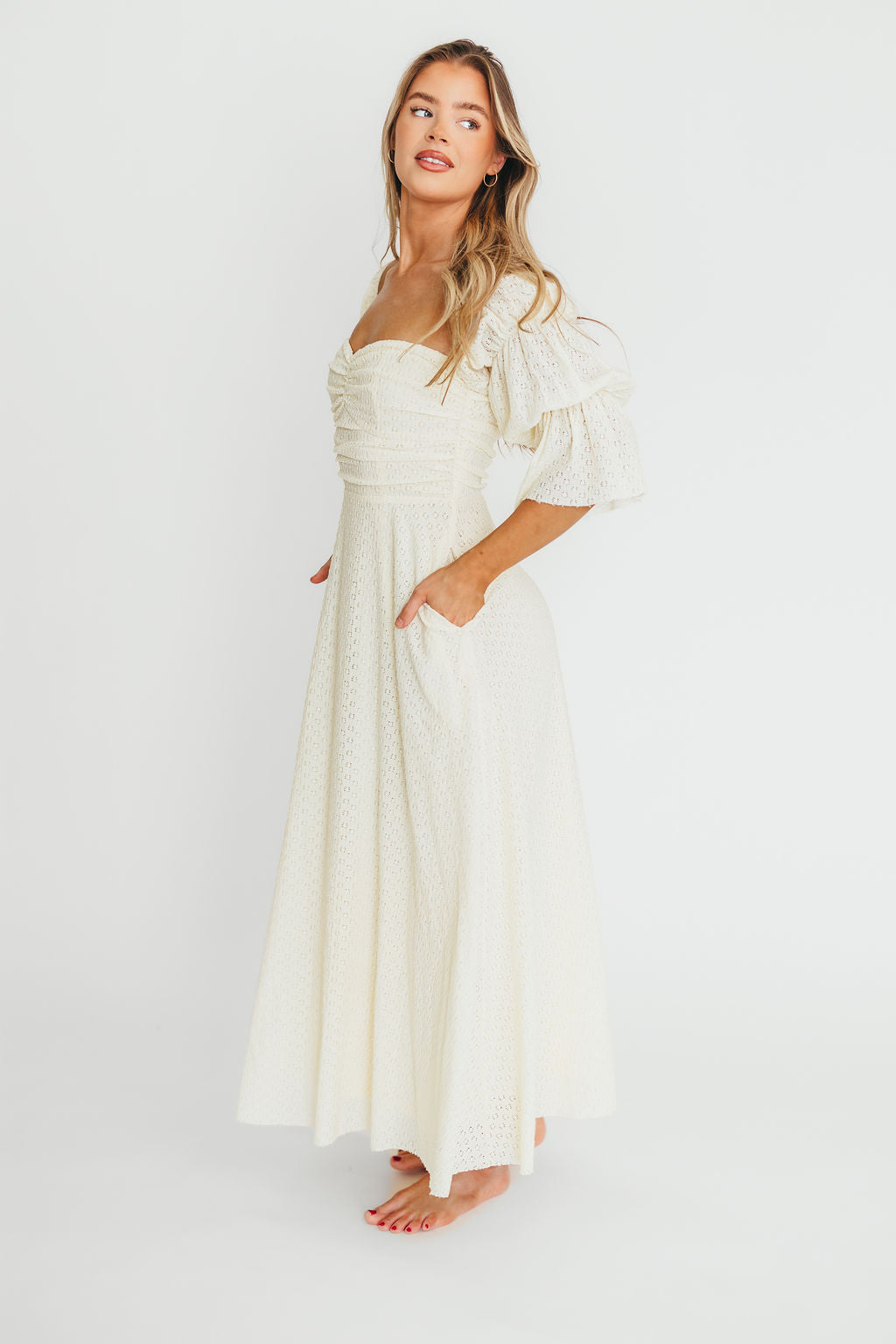 Corrine Tiered Sleeve Maxi Dress with Pockets in Butter Yellow - Bump Friendly