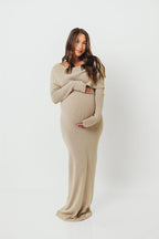 Winona Off-the-Shoulder Knit Maxi Dress in Oyster