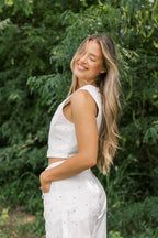 Dolly 100% Cotton Mini Bow Print Twill Vest in Off-White *Final-Sale*