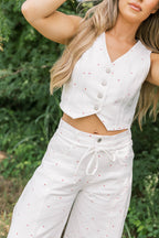Dolly 100% Cotton Mini Bow Print Twill Vest in Off-White *Final-Sale*