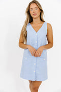 Tasi Contrast Stitch Mini Dress in Chambray *Final-Sale*