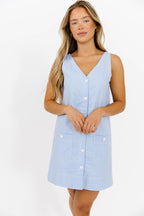 Tasi Contrast Stitch Mini Dress in Chambray *Final-Sale*